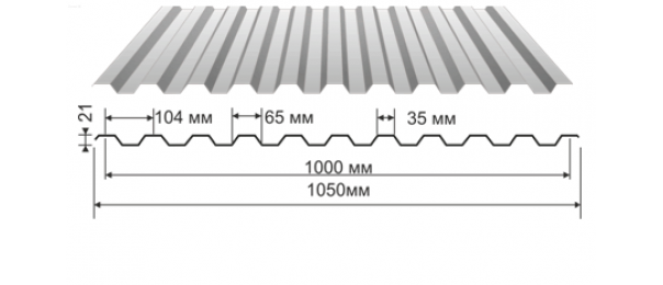Профнастил оцинкованный С-21 1050x2000 (эконом) купить недорого в Московском